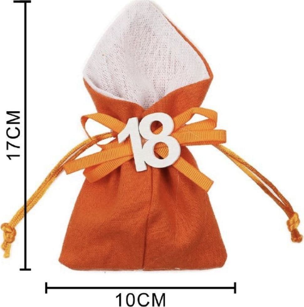 SET 12PZ SACCHETTO COLORATO NUMERO 18 ANNI JUTA 10X13CM BOMBONIERA PORTACONFETTI - 6