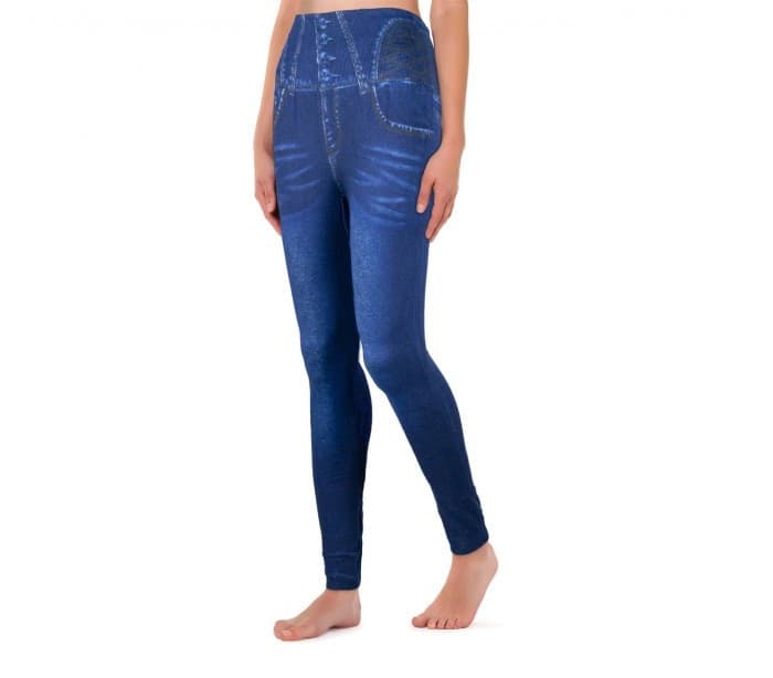 LEGGINGS TERMICI N9050 EFFETTO DENIM RUINUR MOD. MAIA CON INTERNO FELPATO BLU - 2