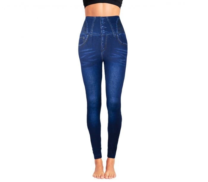 LEGGINGS TERMICI N9050 EFFETTO DENIM RUINUR MOD. MAIA CON INTERNO FELPATO BLU - 3