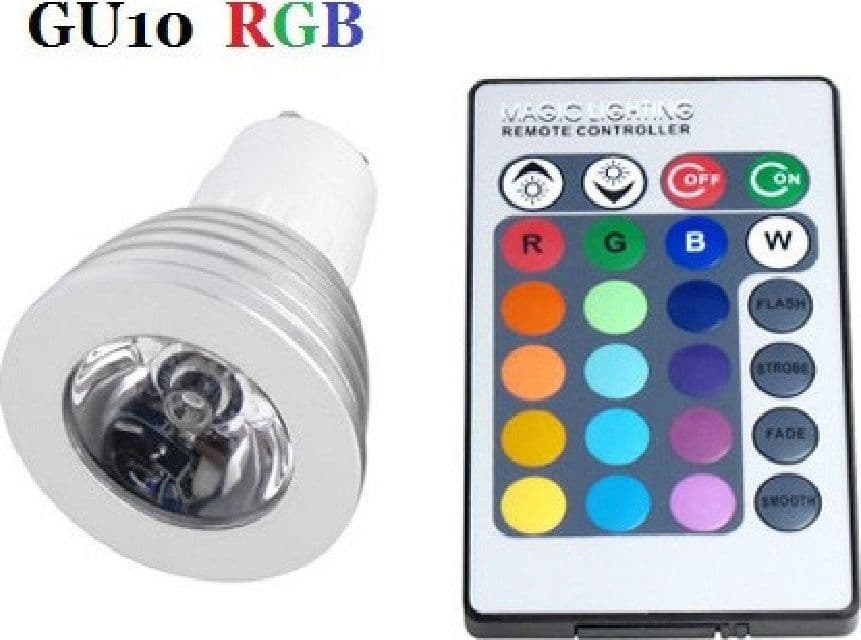 FARO RGB LAMPADA FARETTO GU10 MULTICOLORE 3W LED TELECOMANDO CROMOTERAPIA - 4