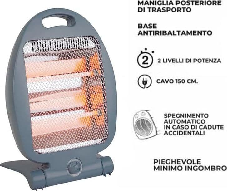 STUFA ELETTRICA AD INFRAROSSI AL QUARZO POTENZA MAX 800 WATT CON TERMOSTATO - 2