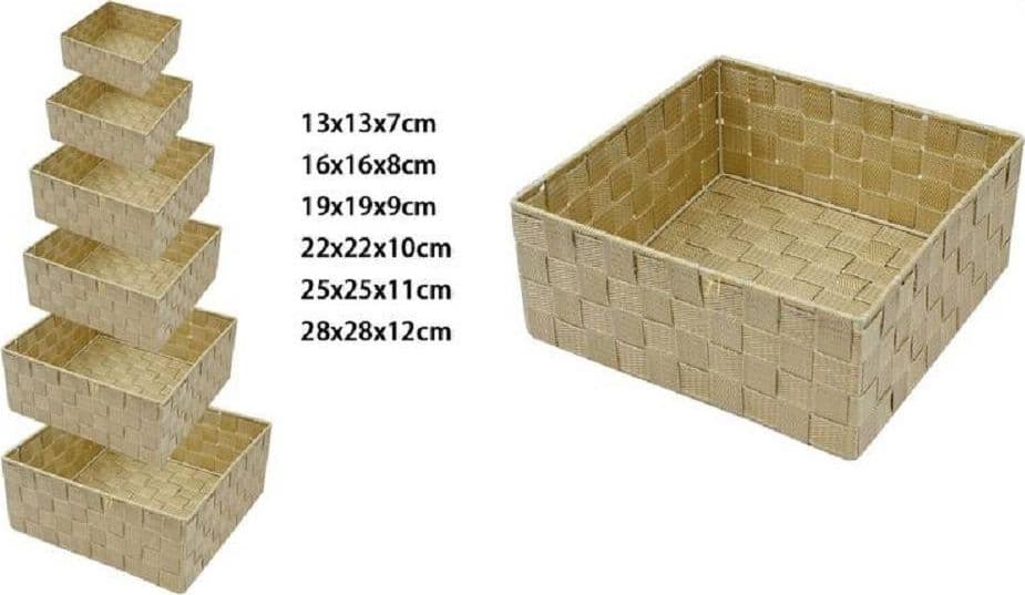 6 PZ SCATOLA IN TESSUTO CONTENITORI ORGANIZER BAGNO ARMADIO CASSETTI BEIGE 79152 - 2