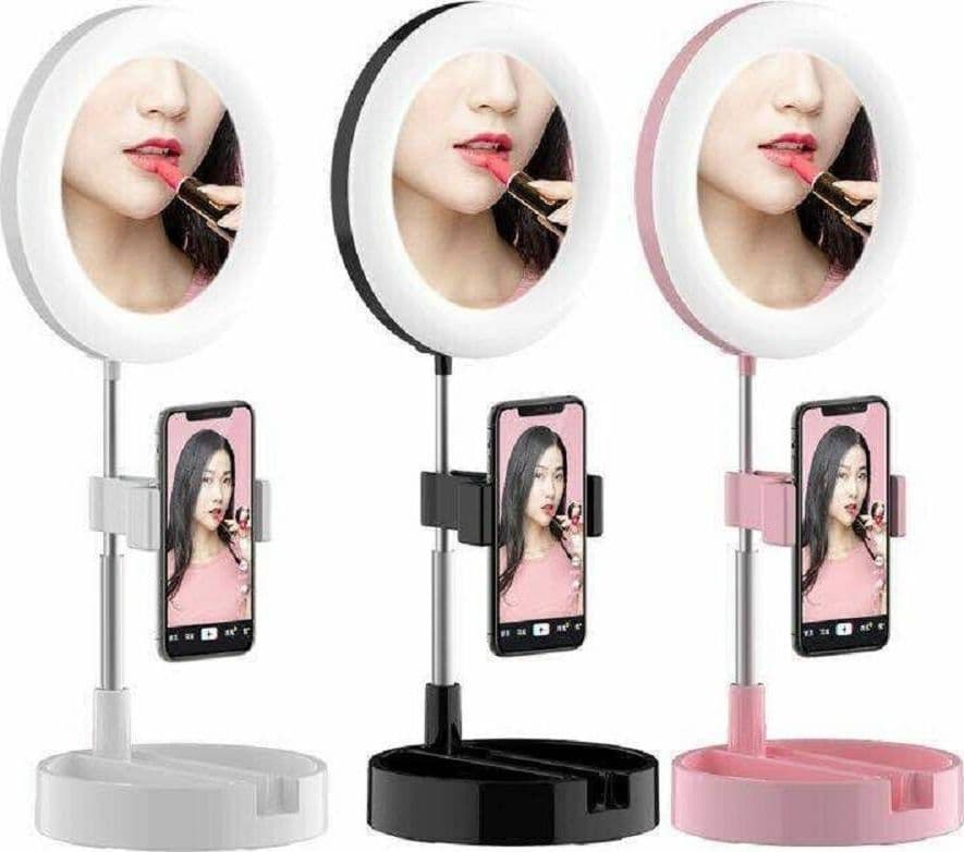 ANELLO LUMINOSO SPECCHIO LED TELESCOPICO CON SUPPORTO CELLULARE SELFIE 3 LUCI - 2