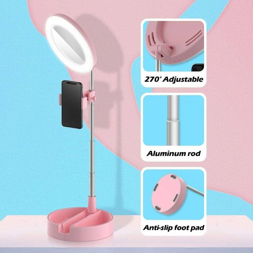 ANELLO LUMINOSO SPECCHIO LED TELESCOPICO CON SUPPORTO CELLULARE SELFIE 3 LUCI - 4