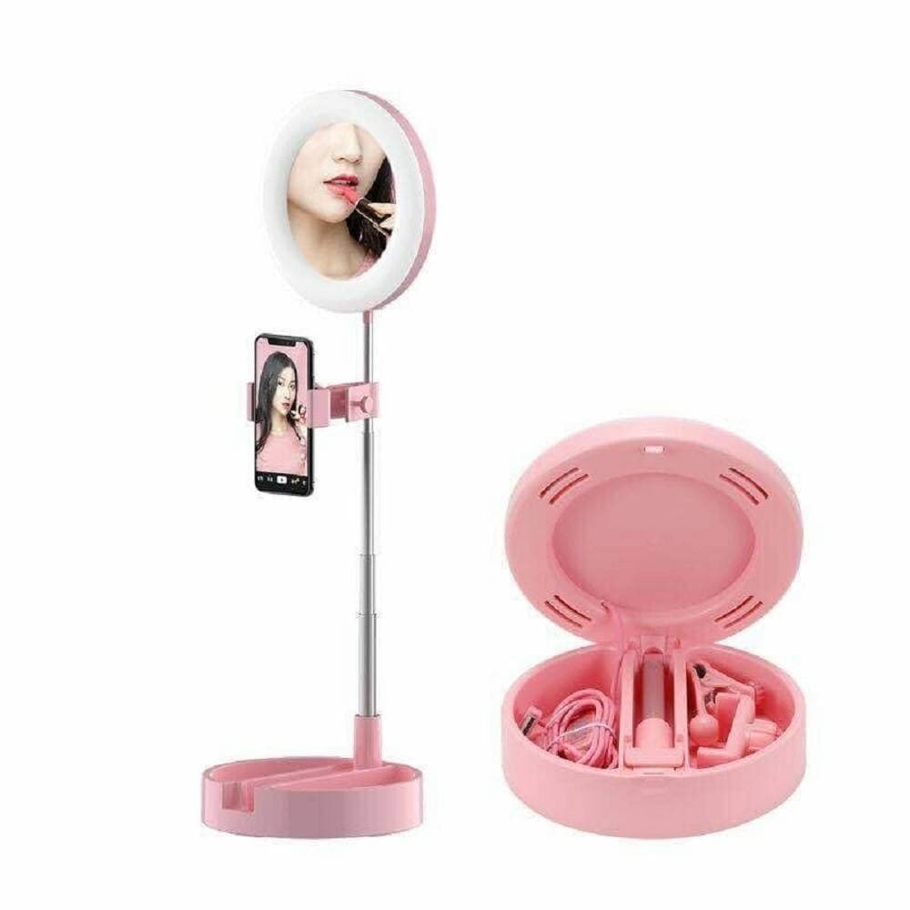ANELLO LUMINOSO SPECCHIO LED TELESCOPICO CON SUPPORTO CELLULARE SELFIE 3 LUCI - 5