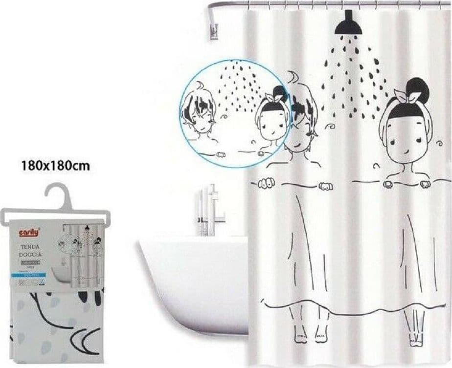 TENDA DOCCIA ANTIMUFFA COPPIA COPPIETTA IMPERMEABIL 180X180CM ANELLI BAGNO 59528 - 2
