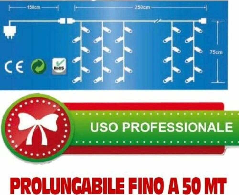 TENDA CASCATA LUMINOSA BIANCO CALDO 250 X 75 CM PROLUNGABILE FINO A 50MT 126 LED - 3