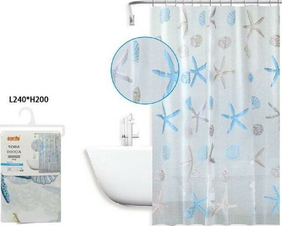 TENDA DOCCIA ANTIMUFFA IMPERMEABILE 240 X 200CM ANELLI BAGNO STELLE MARINE 59806 - 2