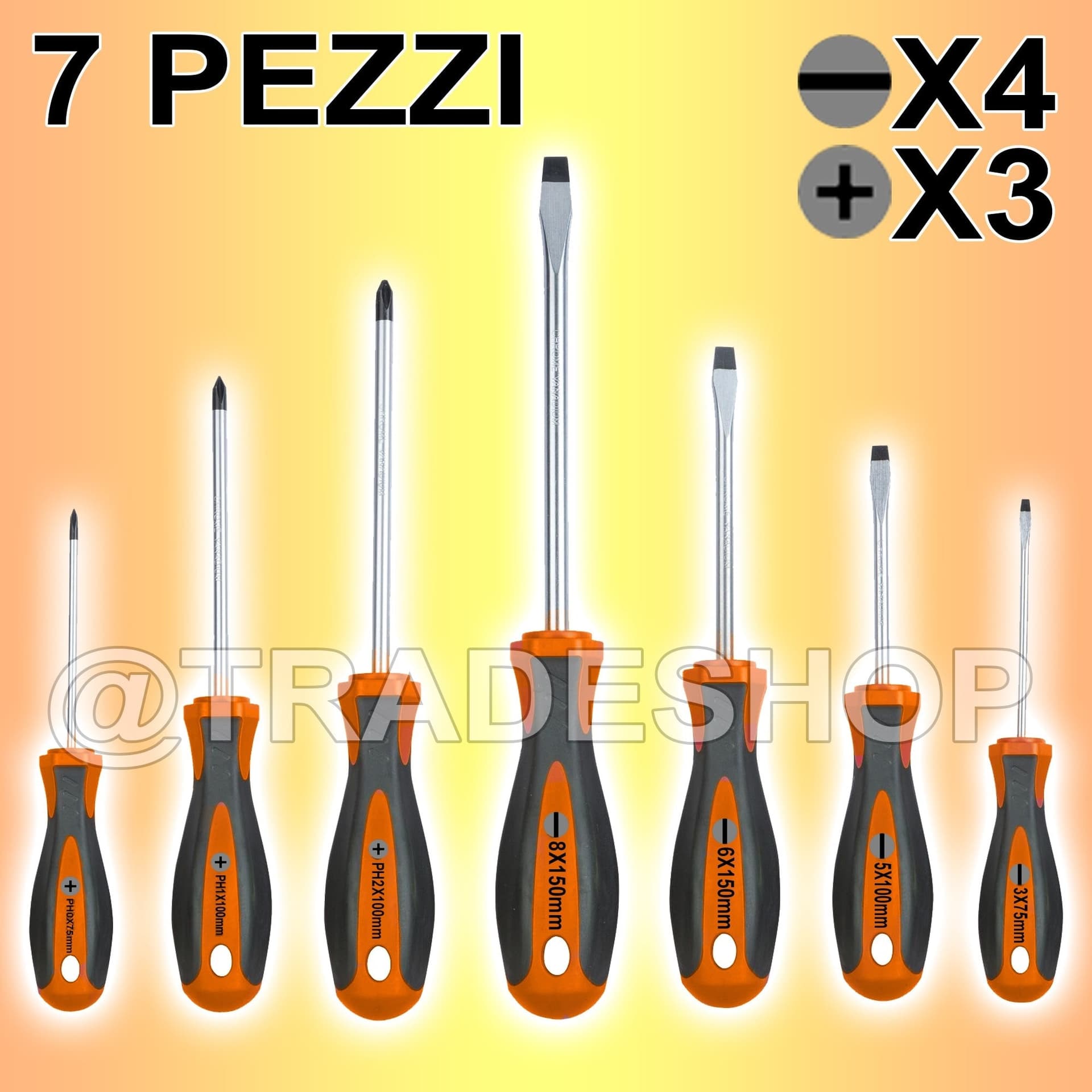SET CACCIAVITI GIRAVITI KIT 7 PEZZI 3 A STELLA E 4 A TAGLIO PROFESSIONALI - 2