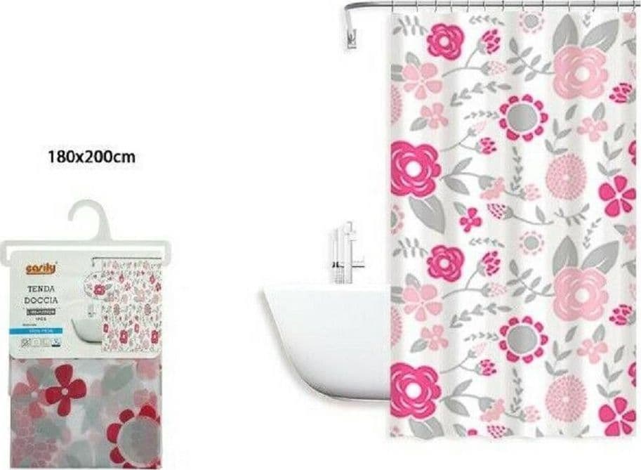 TENDA DOCCIA ANTI MUFFA FIORI IMPERMEABILE 180 X 200 CM CON ANELLI BAGNO 79222 - 2