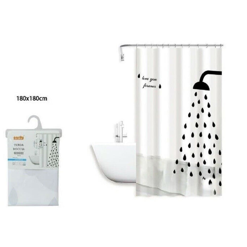 TENDA DOCCIA ANTIMUFFA LOVE YOU FOREVER IMPERMEABIL 180X180CM ANELLI BAGNO 79217 - 2