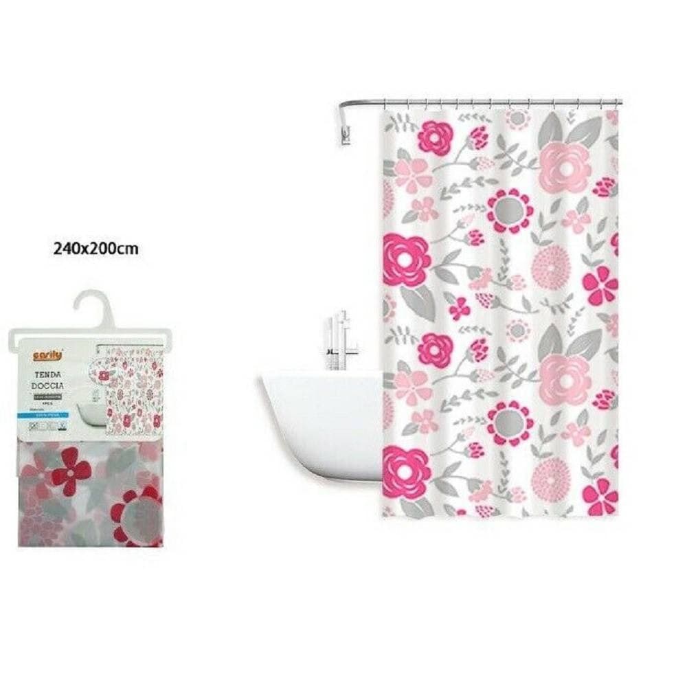 TENDA DOCCIA ANTI MUFFA FIORI IMPERMEABILE 240 X 200 CM CON ANELLI BAGNO 79223 - 2