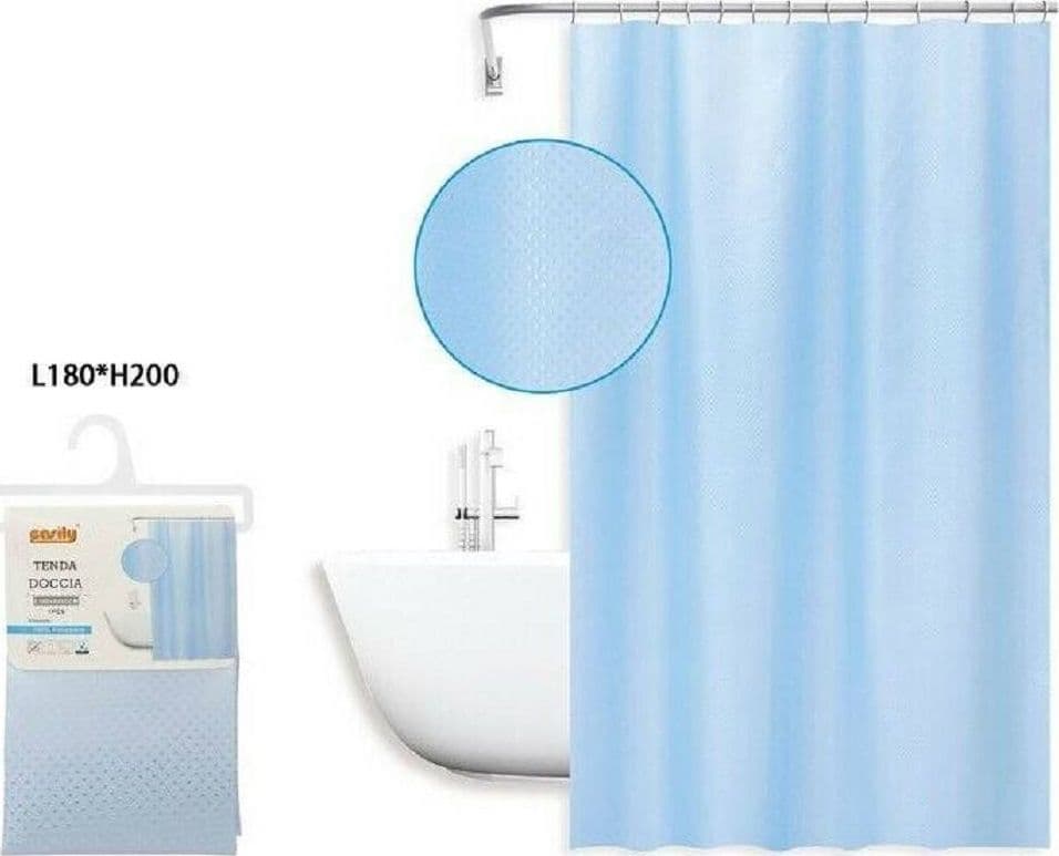 TENDA DOCCIA ANTIMUFFA IMPERMEABILE 180X200CM ANELLI AZZURRA TEXTURE ROMBI 59819 - 2