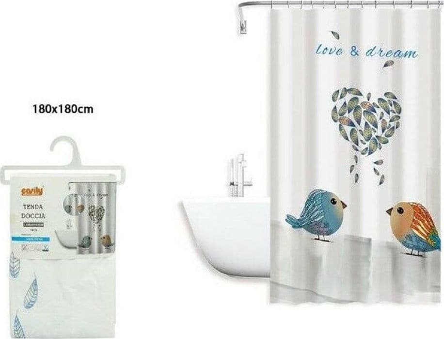 TENDA DOCCIA ANTIMUFFA LOVE DREAM IMPERMEABILE 180X180 CM CON ANELLI BAGNO 79216 - 2