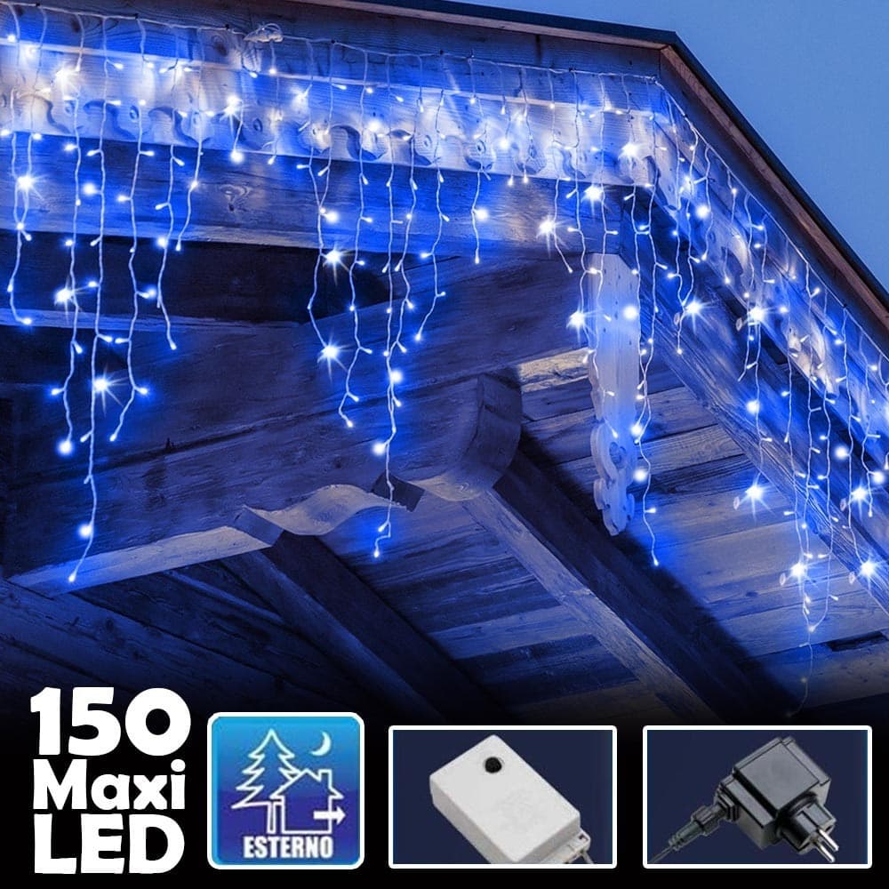 TENDA LUMINOSA NATALIZIA 150 LED CON FLASH LUCE BLU 3MT ESTERNO PROLUNGABILE