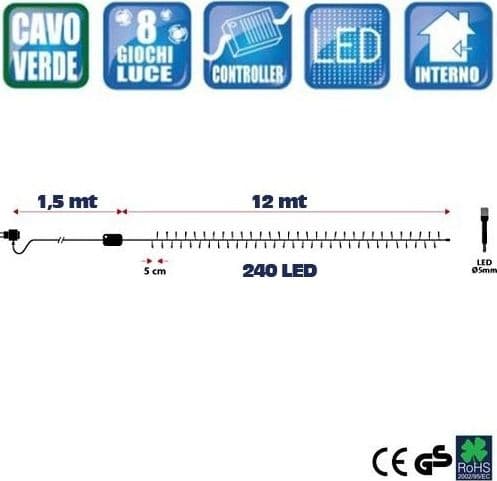CATENA LUCI A LED LUMINOSA NATALIZIA 240 LED BLU CON 7 GIOCHI MINI LUCCIOLE - 2