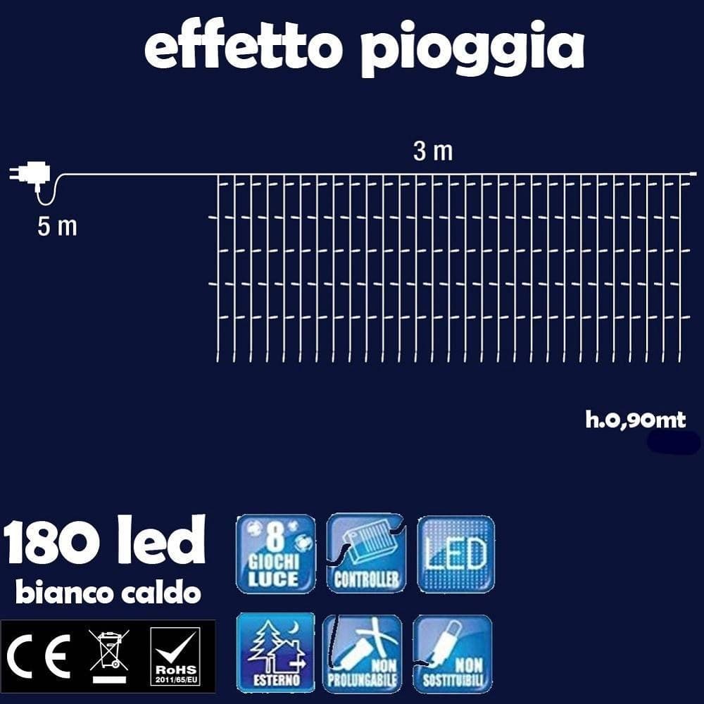 TENDA LUMINOSA NATALIZIA 180 LED LUCE BIANCO CALDO 3 METRI PER ESTERNO - 3