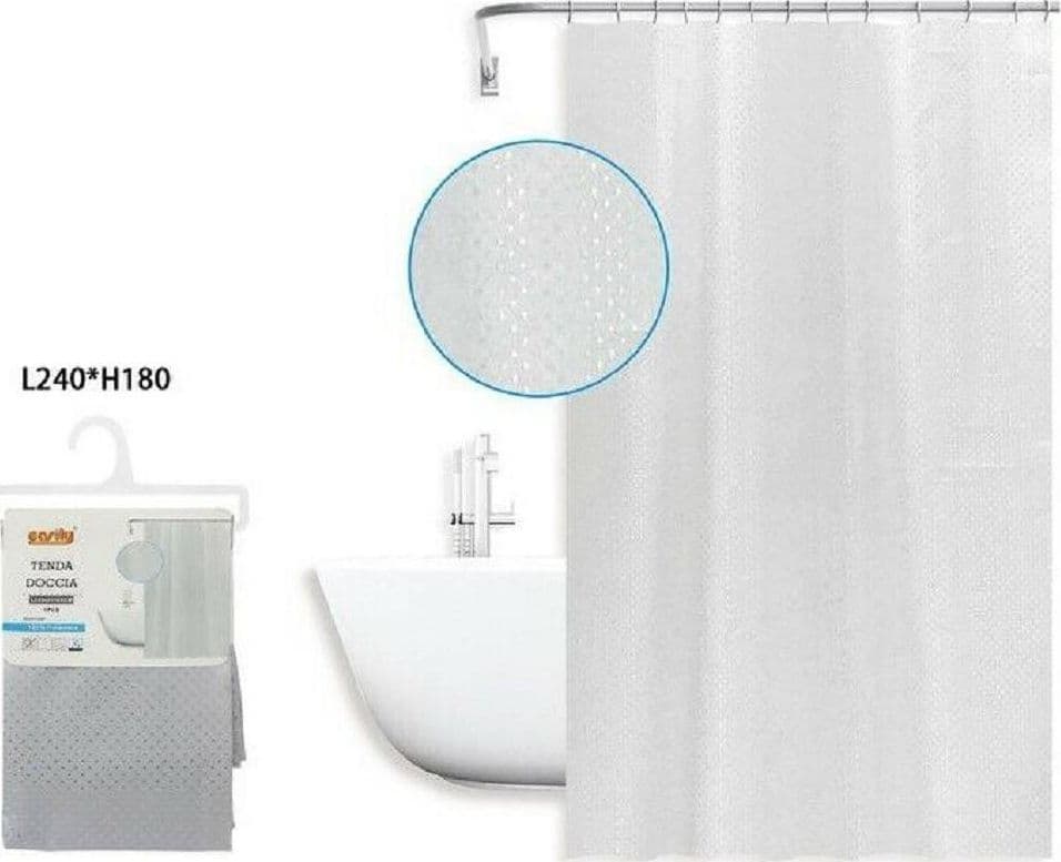 TENDA DOCCIA ANTIMUFFA IMPERMEABILE 240X180 CM ANELLI GRIGIA TEXTURE ROMBI 59822 - 2
