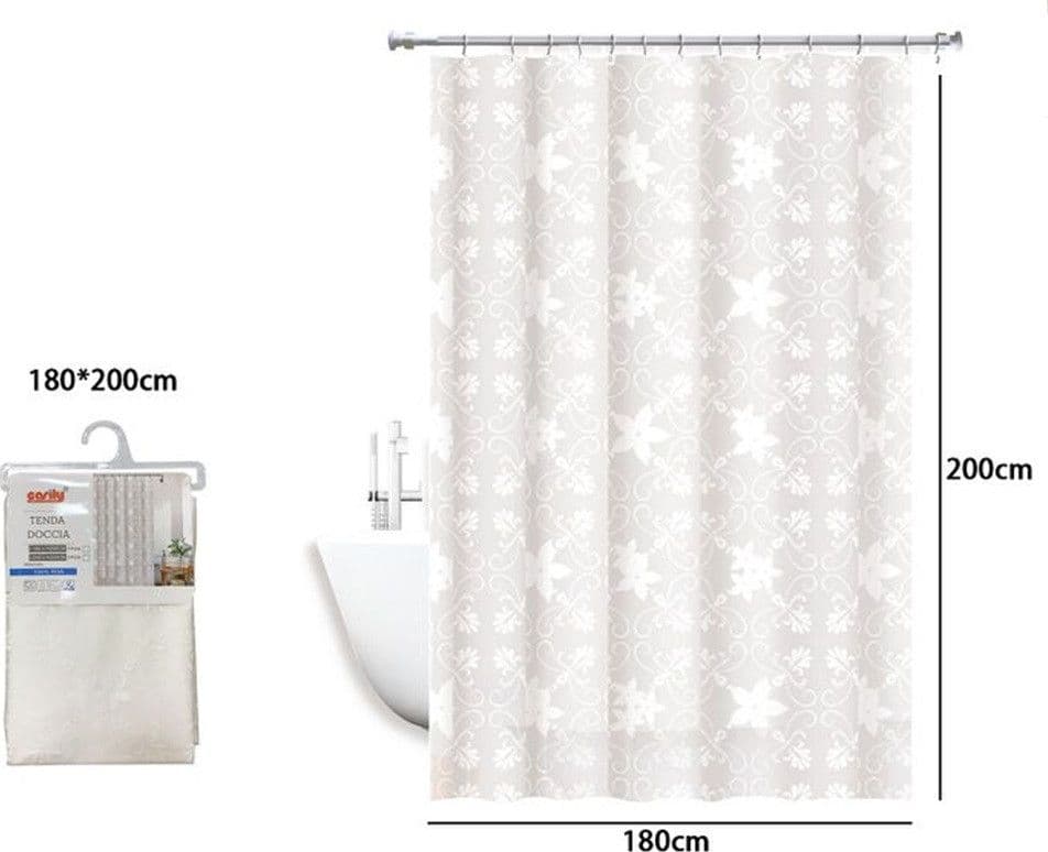 TENDA DOCCIA ANTIMUFFA IMPERMEABILE 180X200CM ANELLI BAGNO BIANCA MAIOLICA 69511 - 3