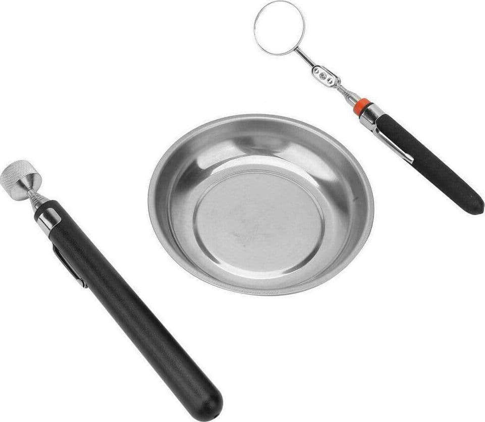 VASSOIO VASCHETTA PIATTO MAGNETICO CON CALAMITA E SPECCHIETTO TELESCOPICO 3PZ - 4
