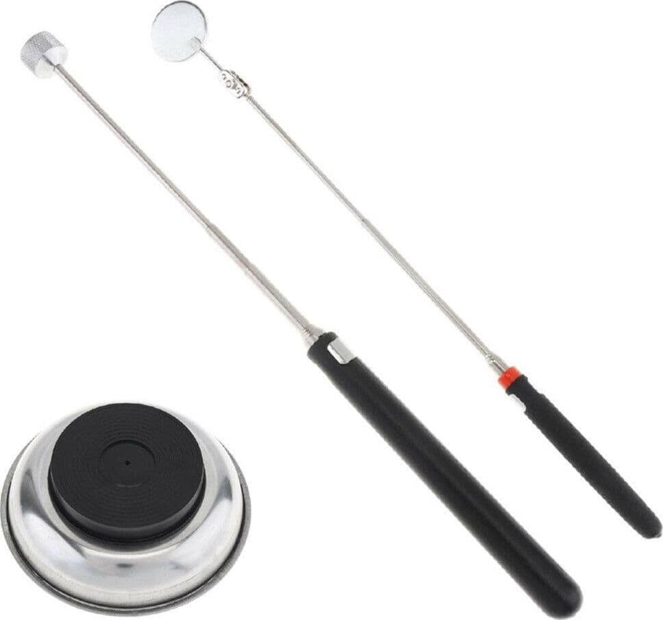 VASSOIO VASCHETTA PIATTO MAGNETICO CON CALAMITA E SPECCHIETTO TELESCOPICO 3PZ - 5