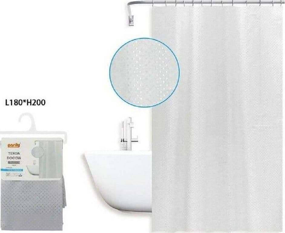 TENDA DOCCIA ANTIMUFFA IMPERMEABILE 180X200 CM ANELLI GRIGIA TEXTURE ROMBI 59821 - 2