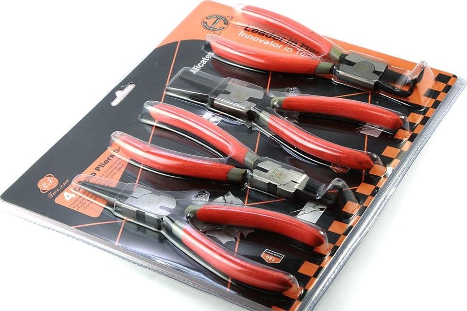 SET 4 PINZE CIRCOLARI ANELLI ELASTICI INTERNI ESTERNI 180mm DRITTE E ANGOLO 90° - 2