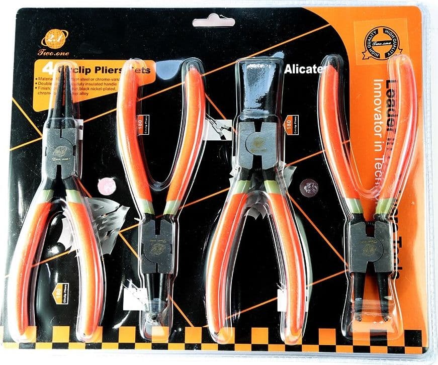 SET 4 PINZE CIRCOLARI ANELLI ELASTICI INTERNI ESTERNI 180mm DRITTE E ANGOLO 90° - 3
