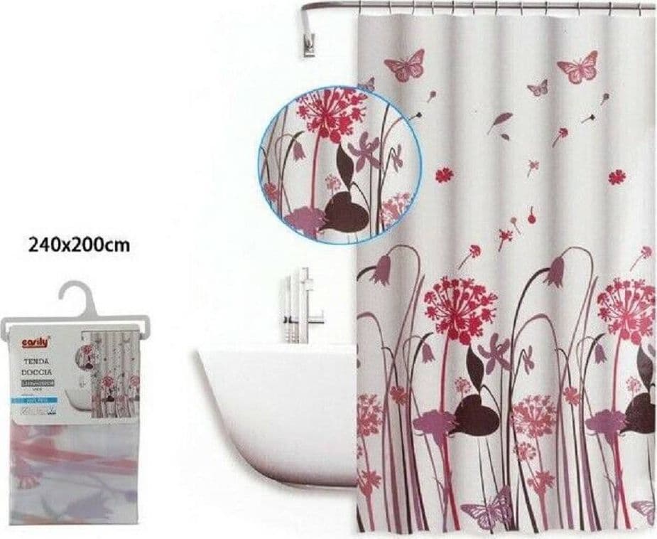 TENDA DOCCIA ANTIMUFFA IMPERMEABILE 240X200 CM ANELLI BAGNO FIORI FARFALLE 59516 - 2