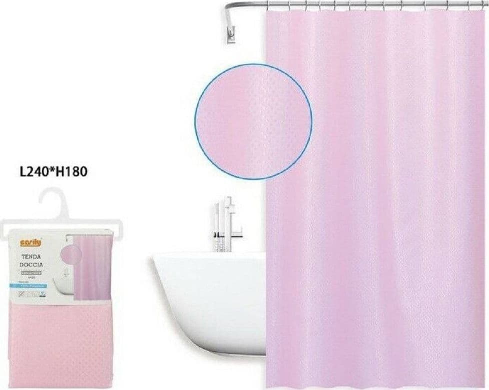 TENDA DOCCIA ANTIMUFFA IMPERMEABIL 240X180CM CON ANELLI ROSA TEXTURE ROMBI 59824 - 2