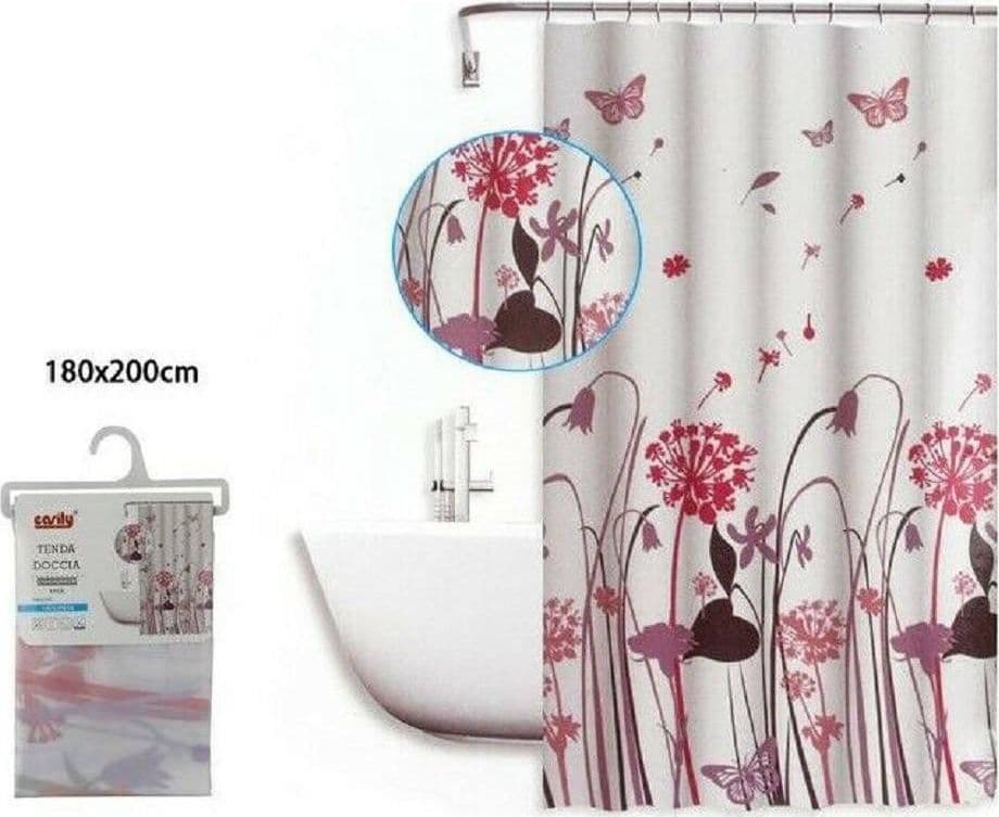 TENDA DOCCIA ANTIMUFFA IMPERMEABILE 180X200CM ANELLI BAGNO FIORI FARFALLE 59515 - 2