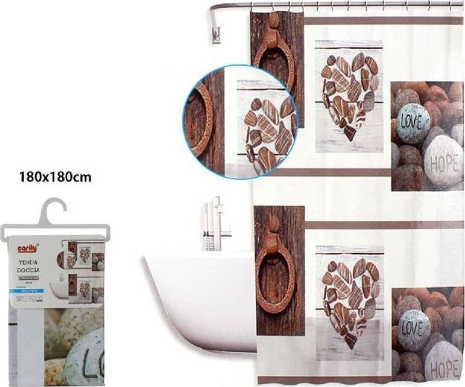 TENDA DOCCIA ANTIMUFFA IMPERMEABIL 180X180CM CON ANELLI BAGNO CUORI PIETRE 59531 - 2