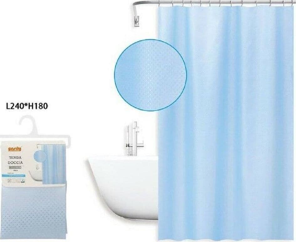 TENDA DOCCIA ANTIMUFFA IMPERMEABILE 240X180CM ANELLI AZZURRA TEXTURE ROMBI 59820 - 2