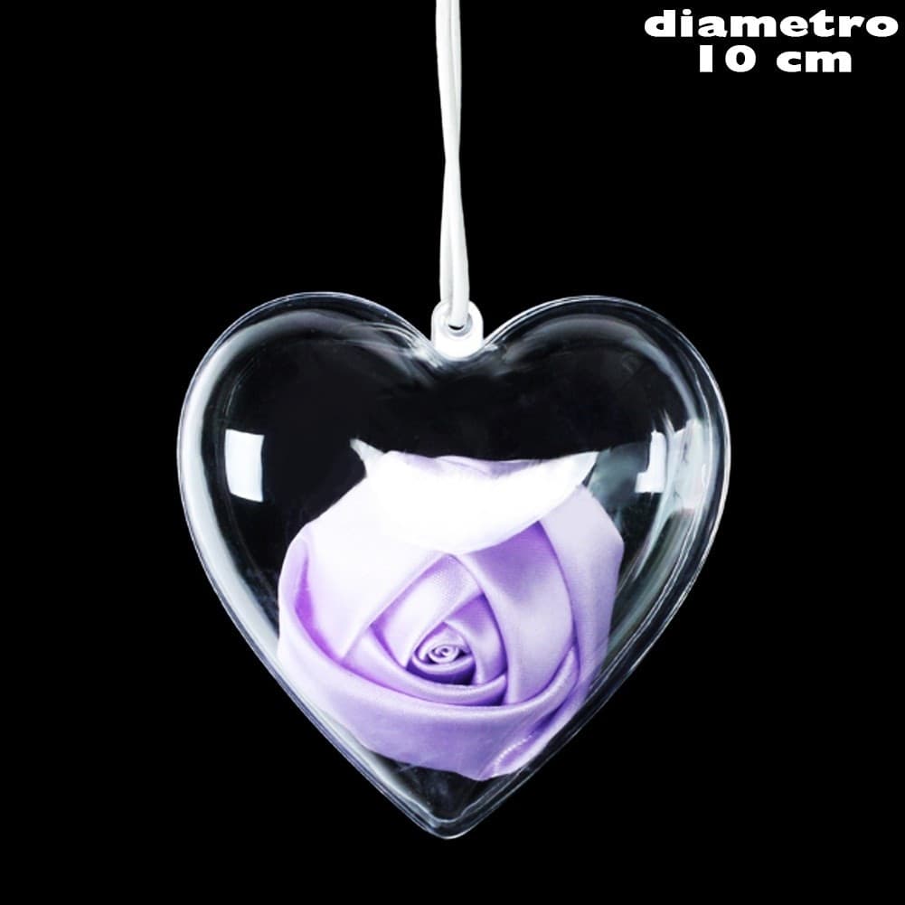 6x CUORE IN PLASTICA TRASPARENTE APRIBILE DA RIEMPIRE DECORAZIONE NATALE 10 CM - 2