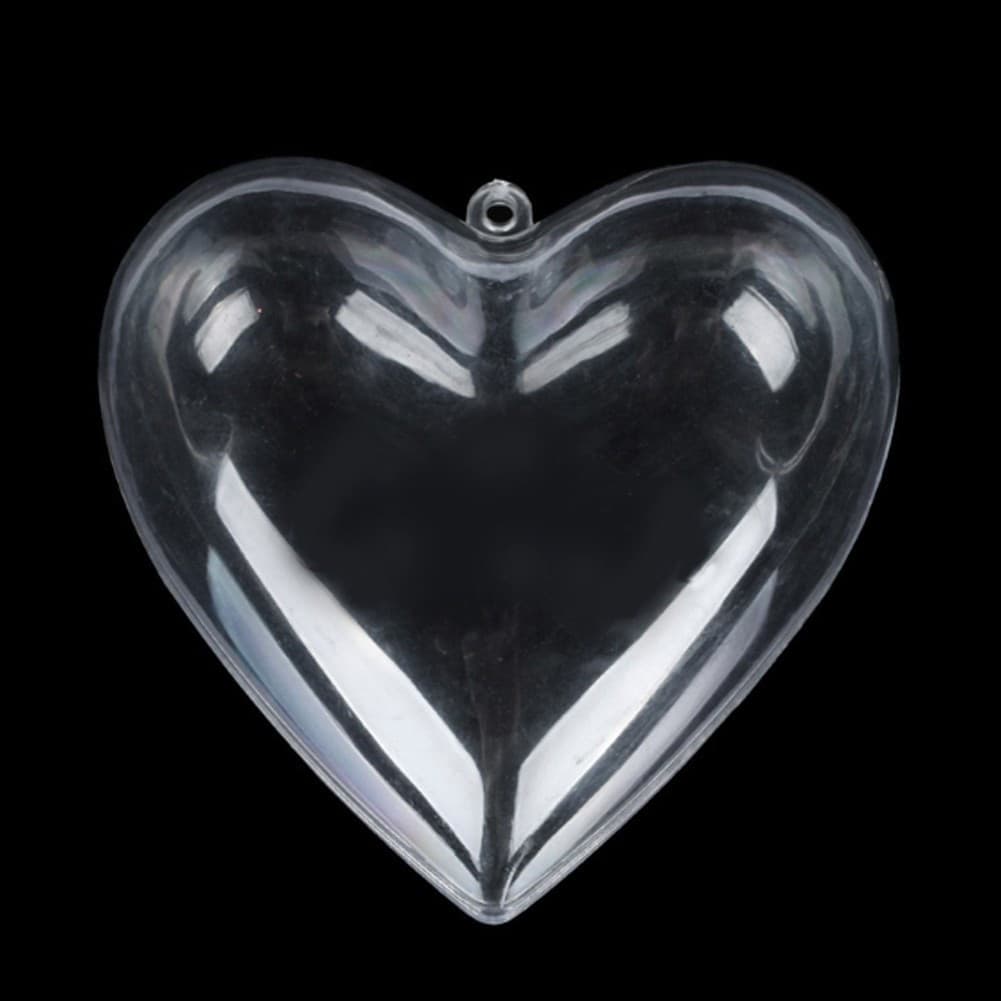 6x CUORE IN PLASTICA TRASPARENTE APRIBILE DA RIEMPIRE DECORAZIONE NATALE 10 CM - 3