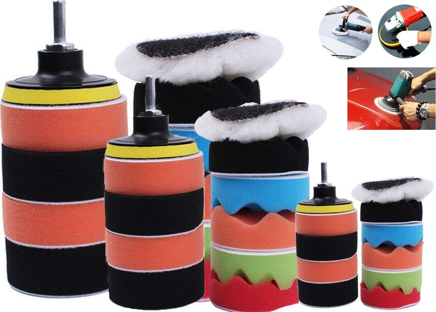12 PZ KIT DI SPUGNE LUCIDANTI CON ADATTATORE PER LUCIDATURA AUTO 6" PLATORELLO