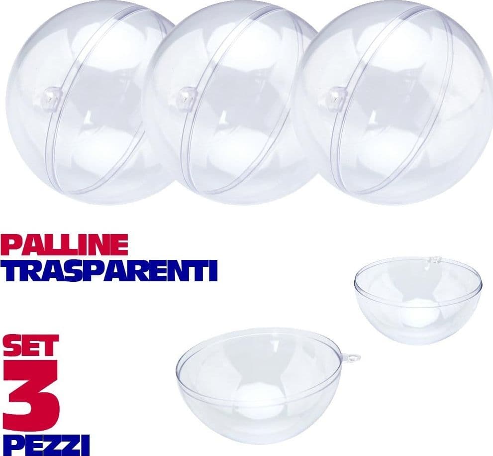 SFERE NATALIZIE PALLINE TRASPARENTI APRIBILI DA RIEMPIRE DECORAZIONE NATALE 3 PZ - 2