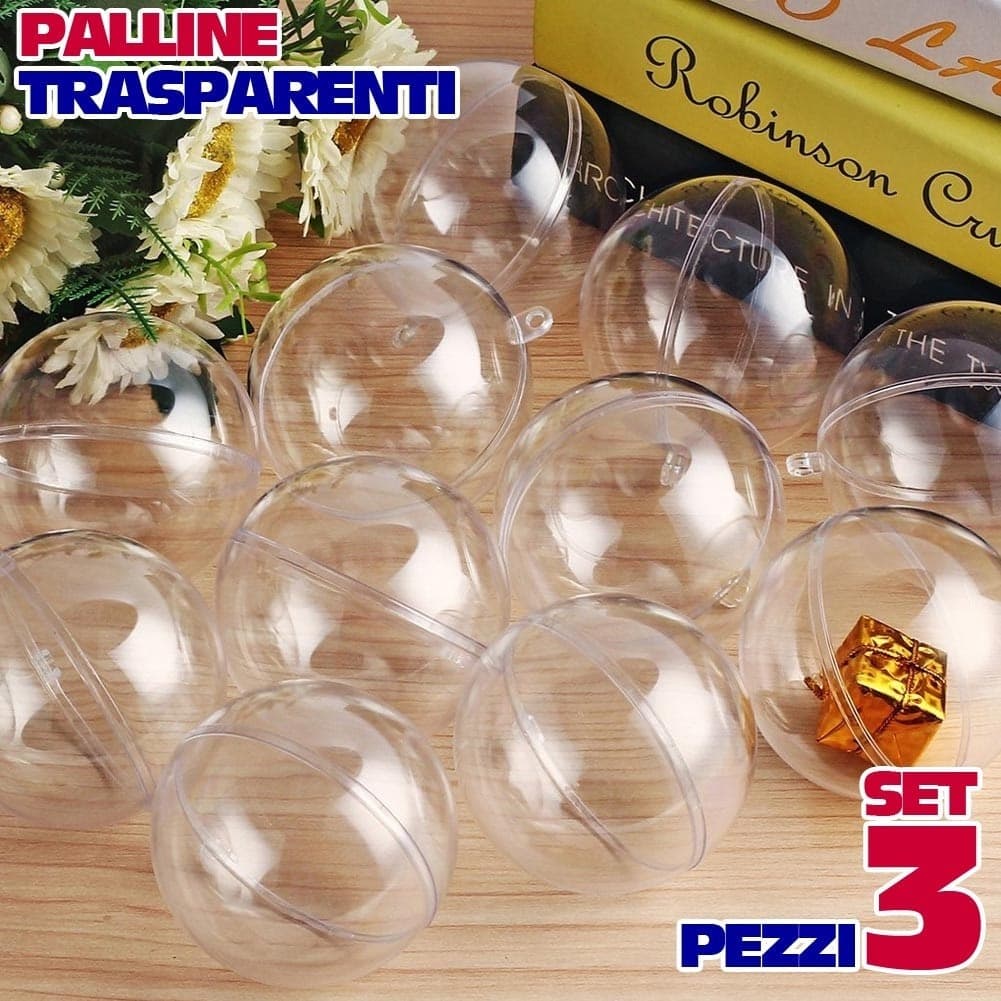 SFERE NATALIZIE PALLINE TRASPARENTI APRIBILI DA RIEMPIRE DECORAZIONE NATALE 3 PZ - 5