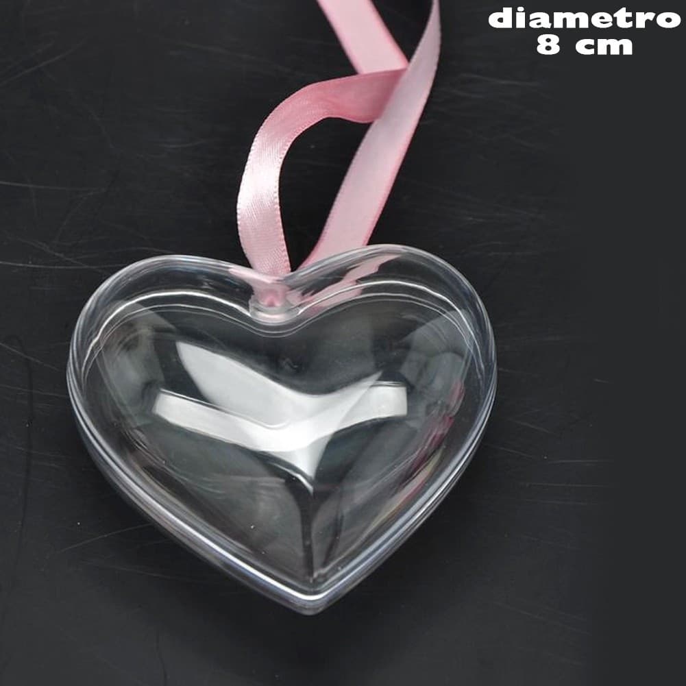 3 X CUORE IN PLASTICA TRASPARENTE APRIBILE DA RIEMPIRE DECORAZIONE NATALE 8 CM - 2