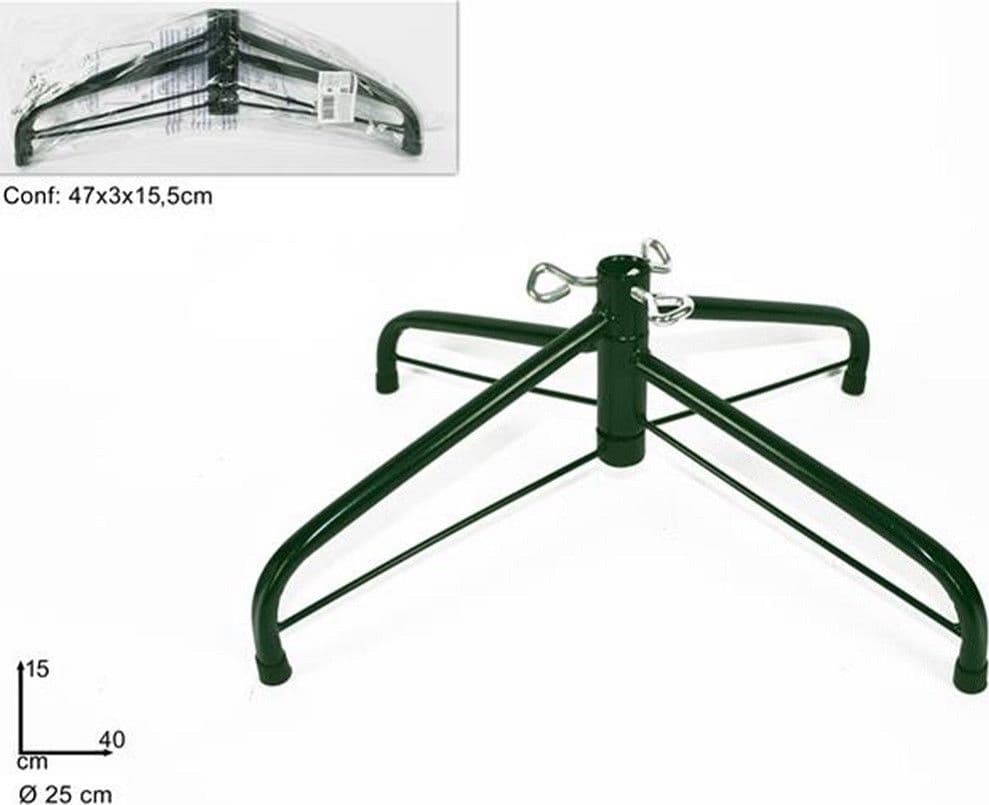BASE PER ALBERO DI NATALE A CROCE IN METALLO 40CM RICHIUDIBILE PIEGHEVOLE VERDE - 2