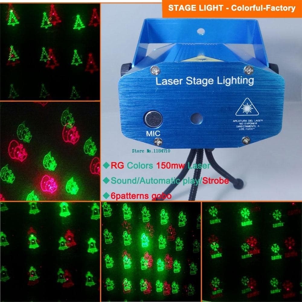 MINI PROIETTORE LUCE LUCI PER NATALE NATALIZIO MINI DJ VERDE ROSSO ILLUMINAZIONE - 4