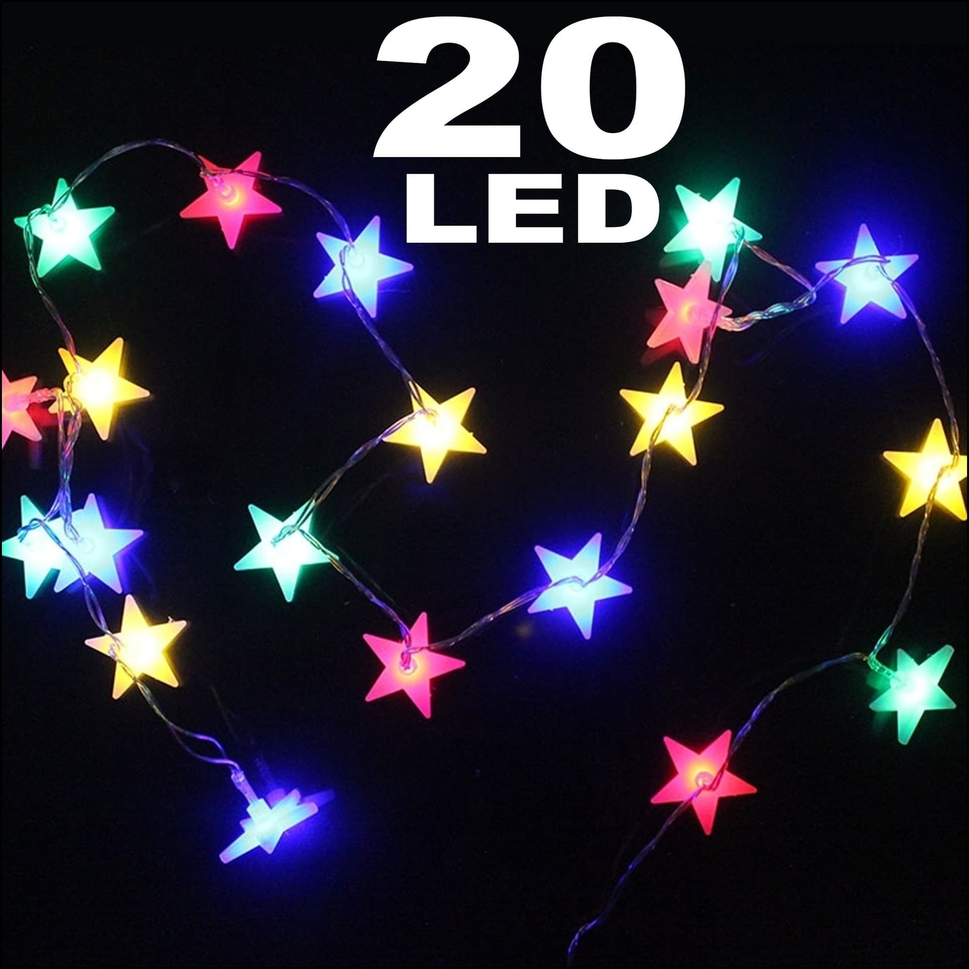 CATENA LUMINOSA 20 LED LUCI MULTICOLOR STELLE A BATTERIA LAMPADINE LUCCIOLE