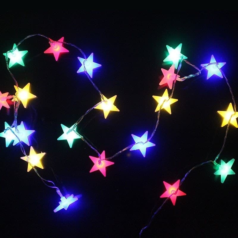 CATENA LUMINOSA 20 LED LUCI MULTICOLOR STELLE A BATTERIA LAMPADINE LUCCIOLE - 2