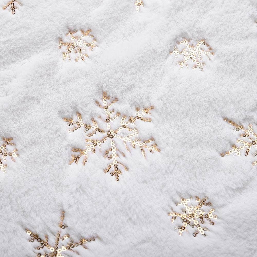 TAPPETO GONNA COPERTURA BASE ALBERO DI NATALE 80CM PELUCHE FIOCCHI DI NEVE GOLD - 4