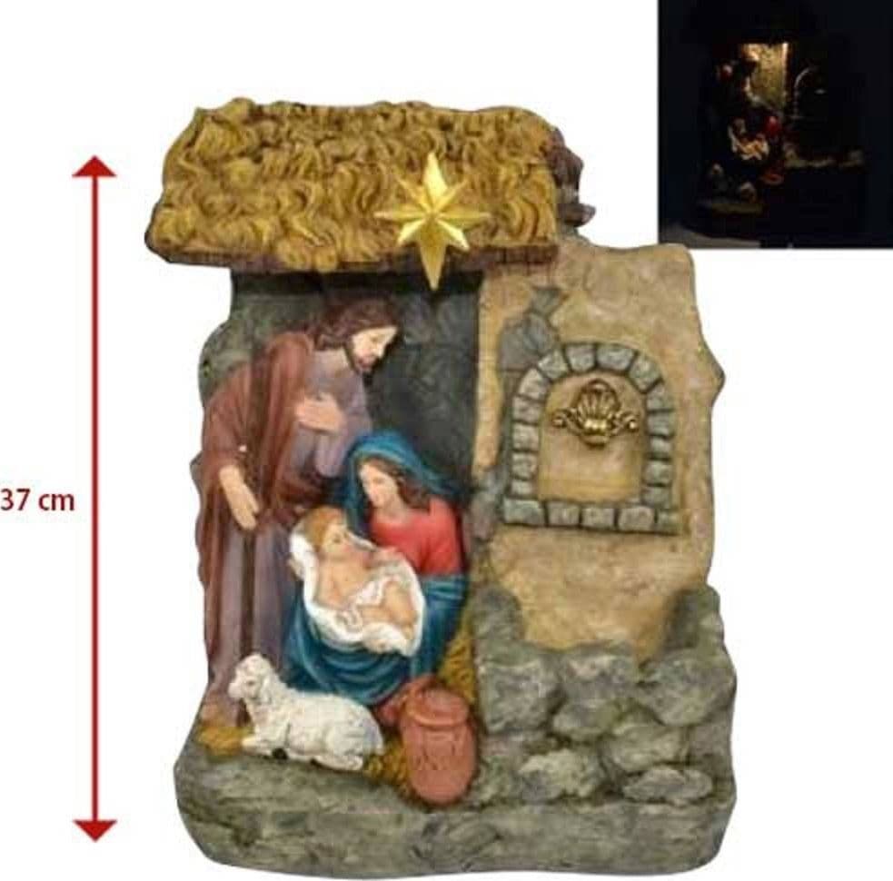 NATIVITA' IN RESINA SCENARIO CON FONTANA E LUCE CALDA 37CM DECORAZIONI NATALIZIE - 2
