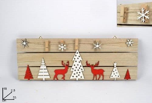 APPENDINO NATALIZIO IN LEGNO CON MOLLETTE E DISEGNI 53CM DECORAZIONI NATALIZIE - 2