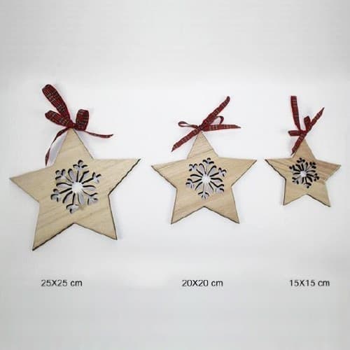 SET 3PZ APPENDINI FORMA STELLA IN LEGNO VARIE MISURE DECORAZIONI NATALIZIE - 2