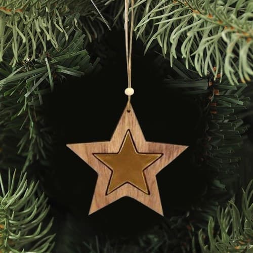 3 APPENDINI NATALE IN LEGNO STELLA ALBERO CUORE ORO DECORAZIONI NATALIZIE - 3