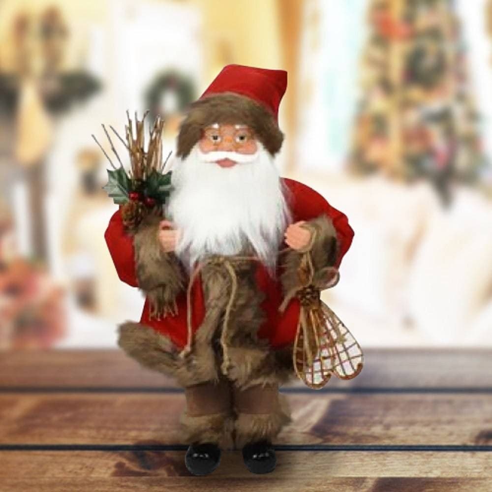 BABBO NATALE NORDICO IN PLASTICA VESTITI IN TESSUTO 40CM DECORAZIONE NATALIZIA