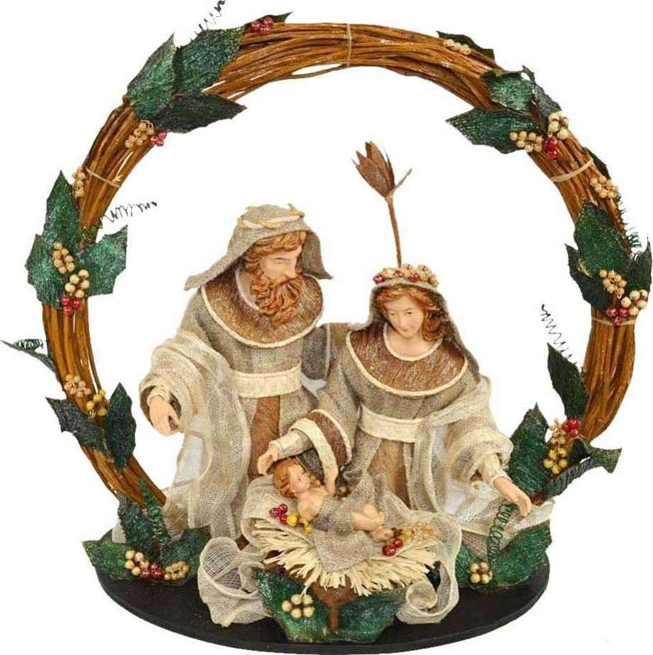 PRESEPE NATIVITA' CON CORONA LEGNO AGRIFOGLIO ALTEZZA 49CM DECORAZIONI NATALIZIE - 2